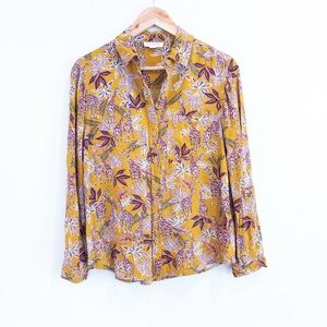 BeachLunchLounge Gold Magenta Giraffe Leaf Novelty Print Button Down Shirt Med